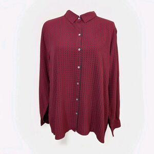 J Jill Button Up Shirt Womens XL Red Plaid Long Sleeve Shell Button Rayon Top